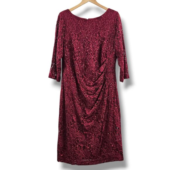 Jessica Howard Cocktail Dress 16W Lace Sequin Overlay Deep Red Holiday Christmas - Picture 1 of 16